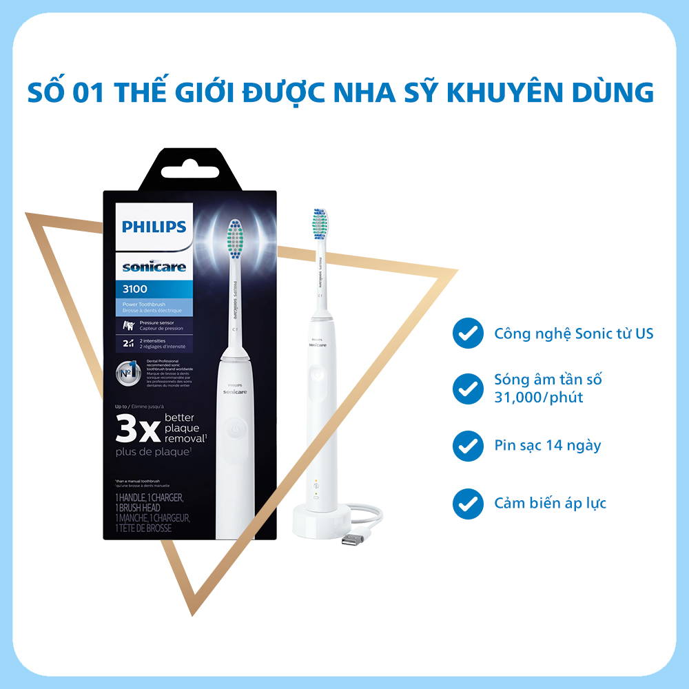 Bàn chải điện chính hãng Philips sonicare HX3671/23 màu trắng_ chải sạch sâu_ bảo hành 2 năm