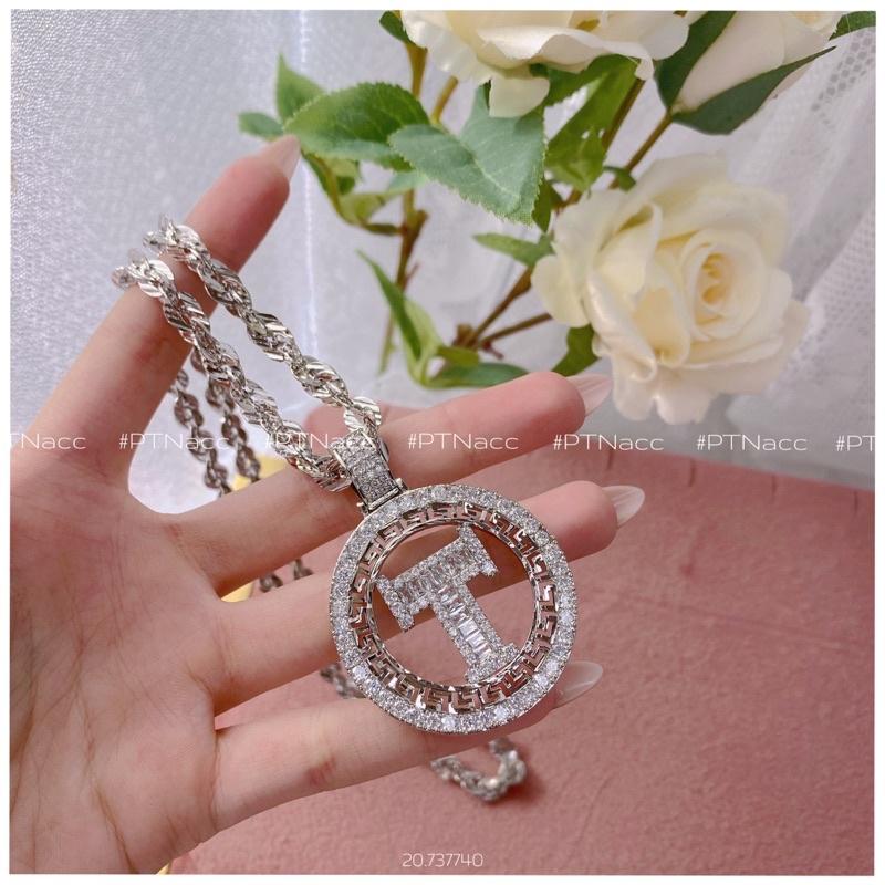 ᴾᵀᴺᵃᶜᶜ Dây chuyền bạch kim xoắn lá phối mặt T đá paget