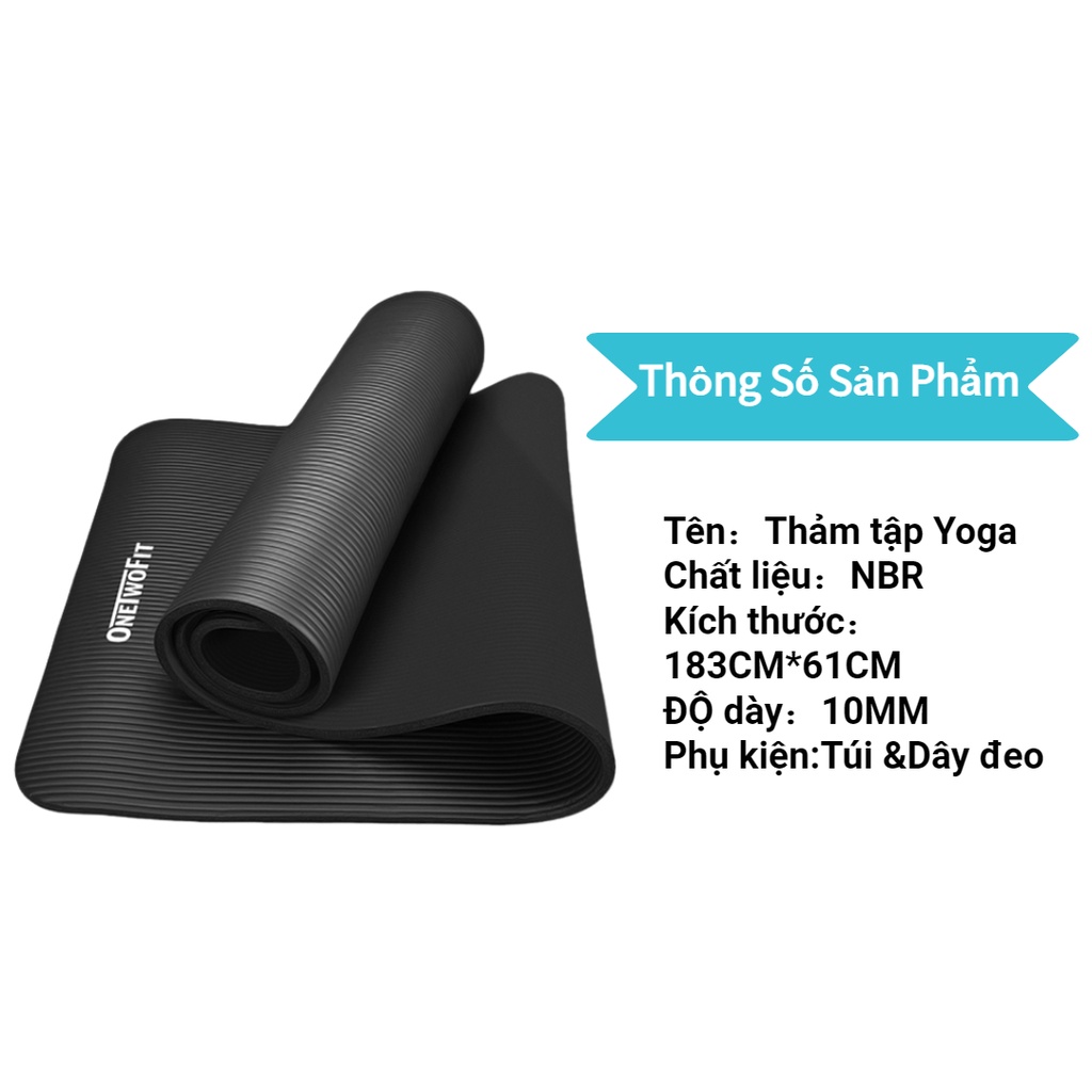 OneTwoFit Thảm tập yoga chống trượt dày 10mm có túi đựng yoga mat 183cm x 61cm OT059