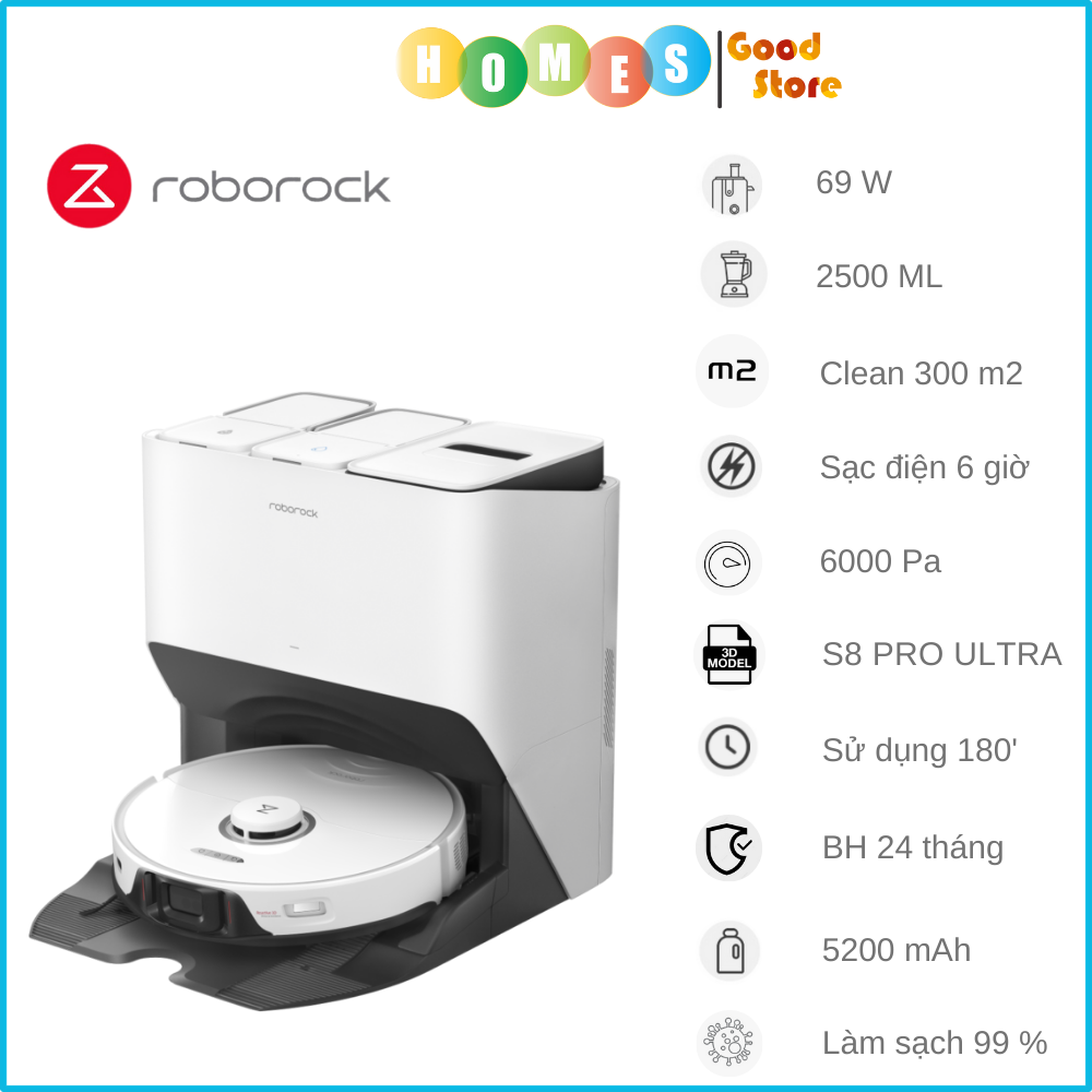 Robot Hút Bụi Lau Nhà Roborock S8 Pro Ultra Công Nghệ Lau Rung Siêu Sạch Lực Hút 6000 Pa - Hàng Chính Hãng