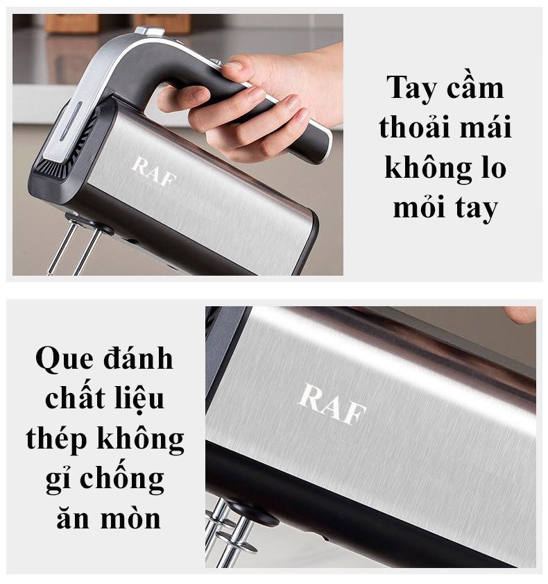 Máy đánh trứng RAF công suất 300W với 5 chế độ điều chỉnh tốc độ đánh đều đánh mịn REKKY - HÀNG CHÍNH HÃNG