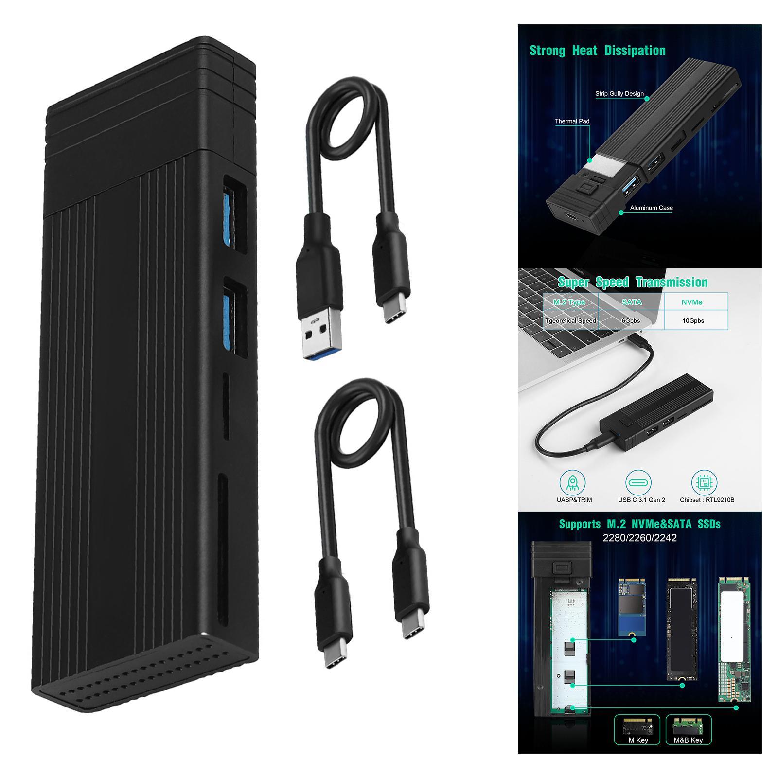 M.2 NVMe SATA SSD Enclosure M.2 SSD Case 10 Gbps 6Gbps Compact for PC Phone