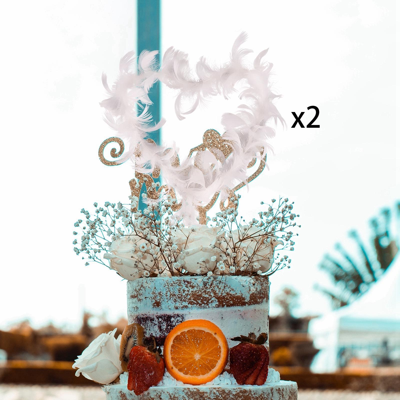 2PCS Feather Cake Toppers Cupcake Toppers Cake Decoration for Party Birthday Christmas New Year