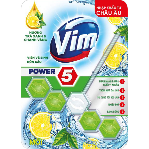 Viên Tẩy Bồn Cầu Vim Power 5 Hương Trà Xanh Chanh Vàng 55G Sạch Khuẩn Thơm Mát