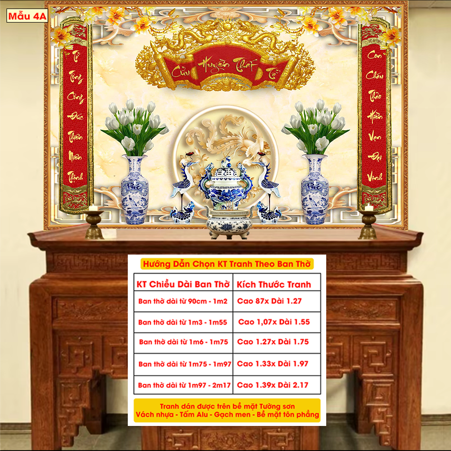 Tranh Lụa Dán Tường Phòng Thờ Cao Cấp 5 – In Sắc Nét – Tặng Keo Dán, Giá Tận Xưởng - Mẫu 4C-5
