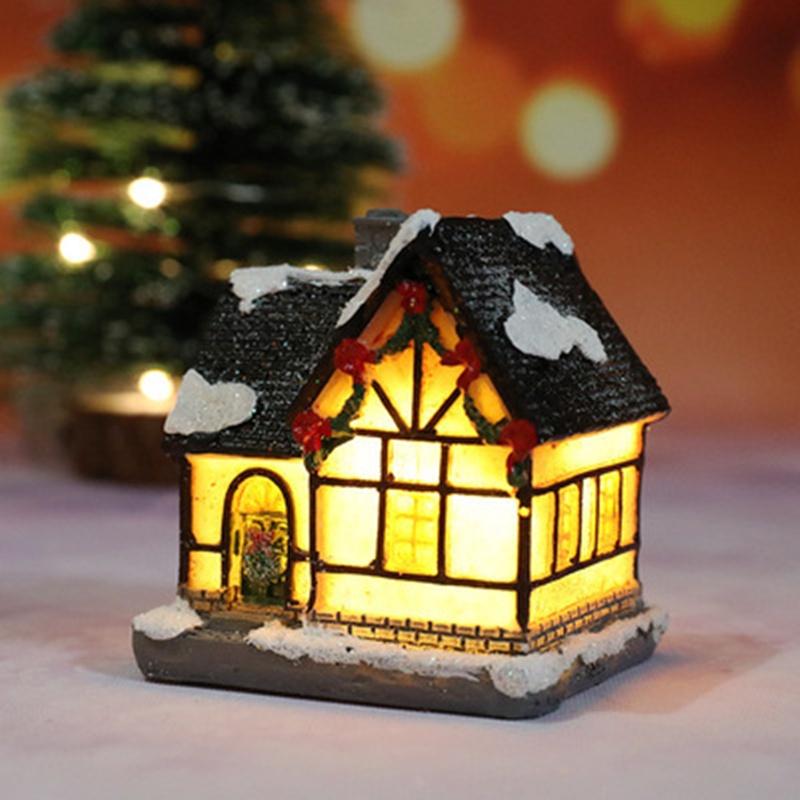 Mô hình ngôi nhà nhỏ có đèn LED phát sáng dùng pin dùng trang trí Giáng Sinh