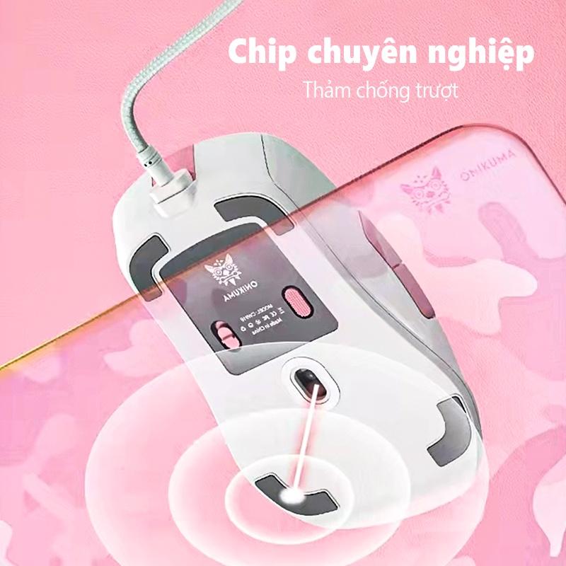 Chuột chơi game có dây ONIKUMA CW916 màu hồng trắng với đèn RGB [Hàng chính hãng