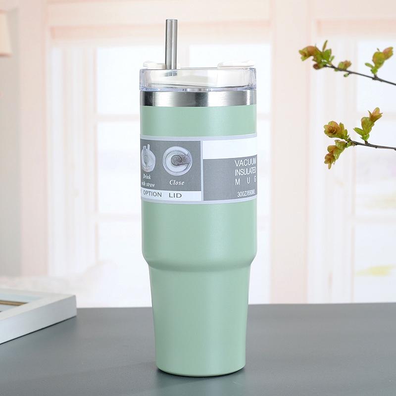 Ly Giữ Nhiệt Nóng Lạnh 890ML Kèm Ống Hút, Cốc Giữ Nhiệt Inox 304 Không Gỉ Sang Trọng Nắp Đậy Kín Chống Tràn