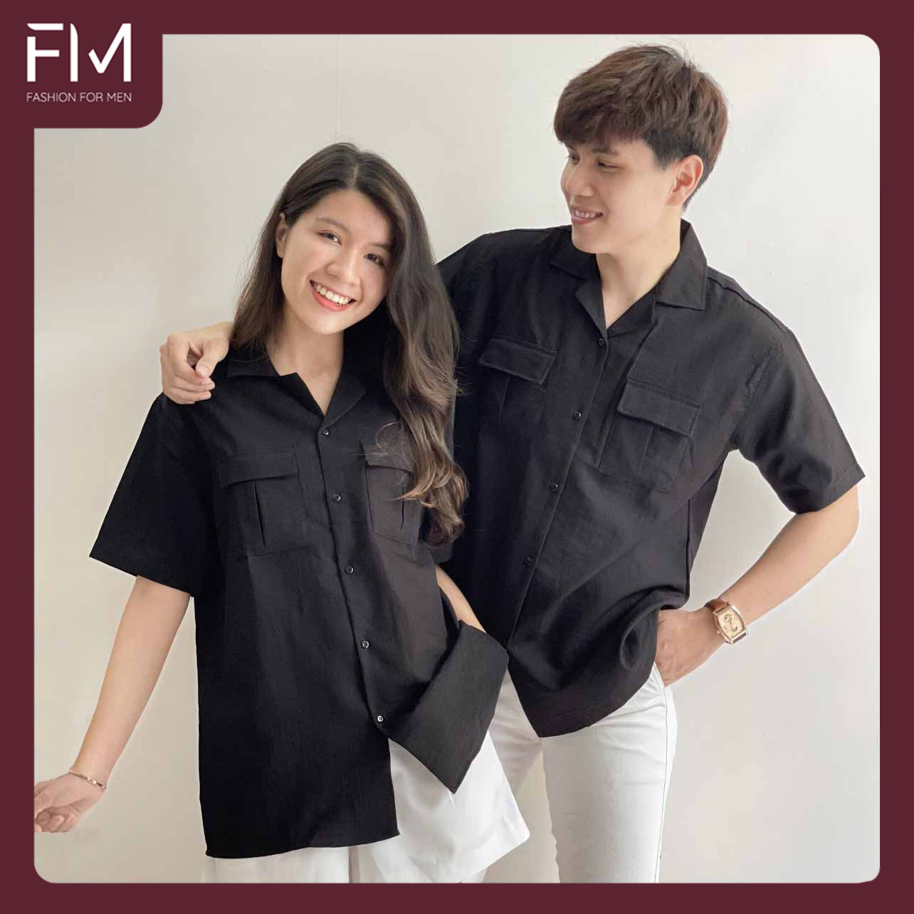 Áo sơ mi ngắn tay couple thời trang nam nữ, thun đũi trơn chất mát, phù hợp cho các bạn trẻ - FORMEN SHOP - FMHK003