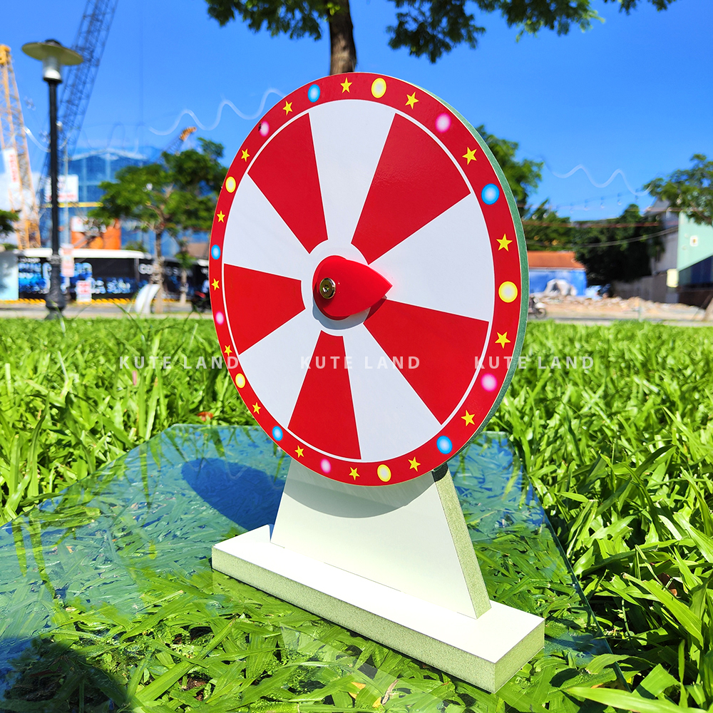 Vòng quay trúng thưởng may mắn 25 cm 10 ô màu trắng đỏ có thể ghi bút bi sáng tạo nội dung sự kiện, trò chơi