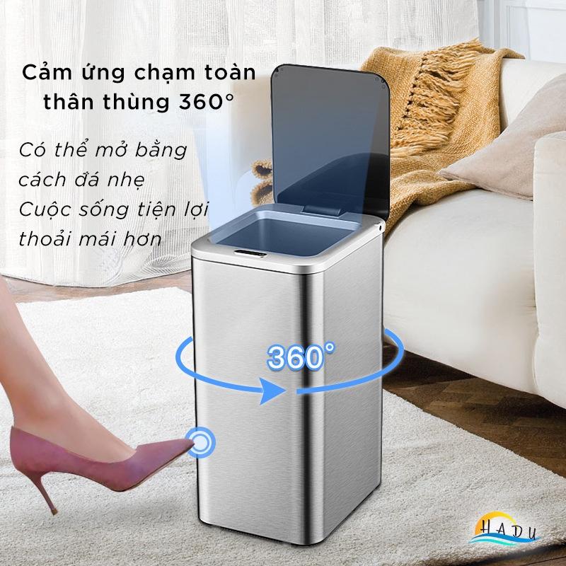 Thùng rác thông minh cảm ứng tự động đóng mở nắp 360 toàn bộ thân thùng 9 Lít chống ẩm chống bẩm bụi vân tay tốt HADU