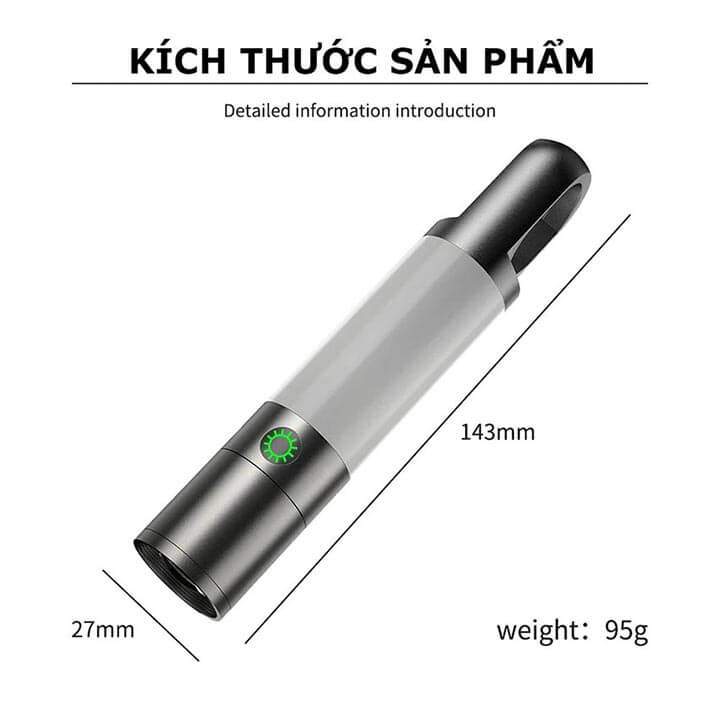 Đèn pin mini siêu sáng cầm tay 8 chế độ Zoom xa gần, chống nước có móc treo tiện lợi, Đèn led cắm trại dã ngoại-H20