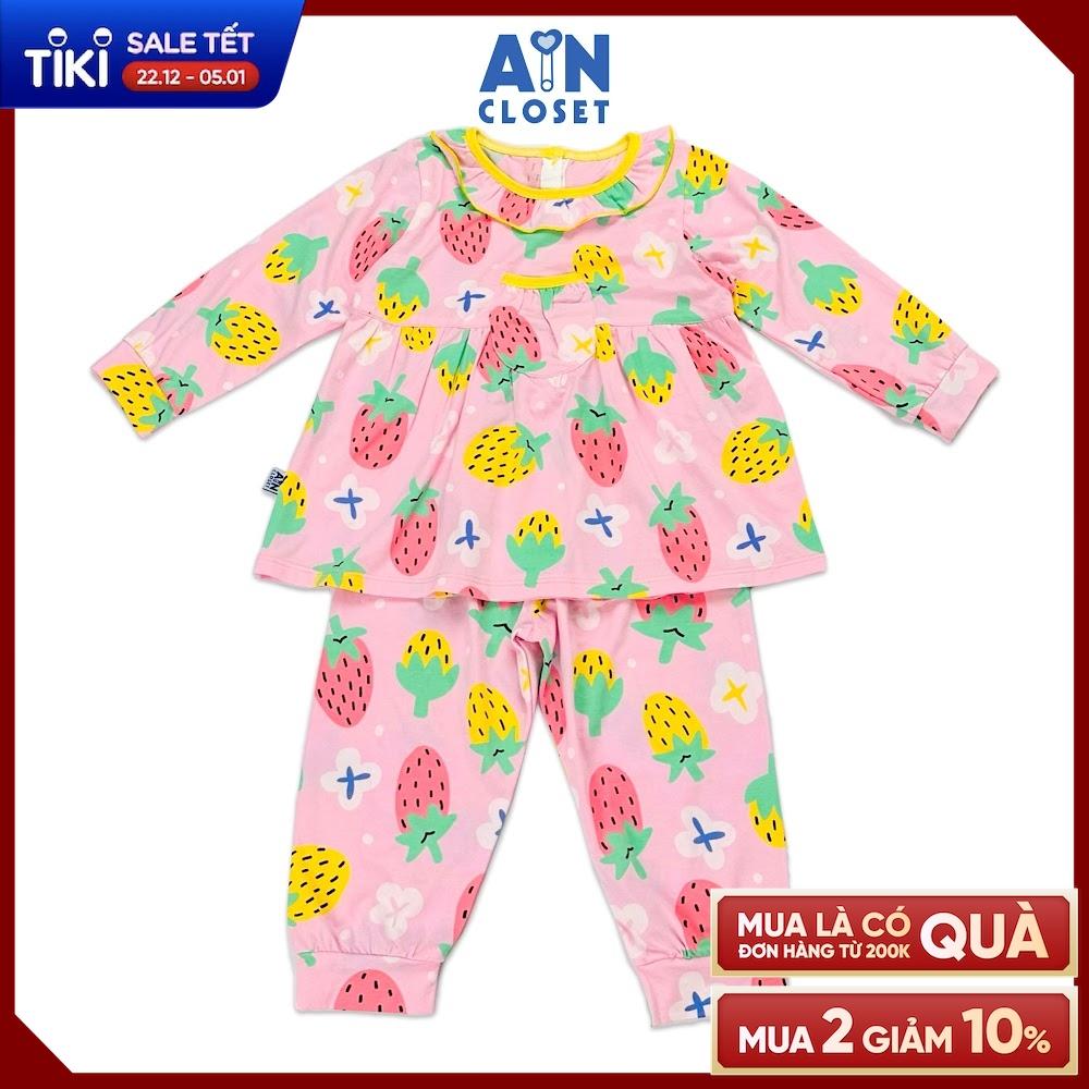 Bộ quần áo dài bé gái họa tiết Dâu Vàng nền hồng thun cotton - AICDBG1MXTXY - AIN Closet