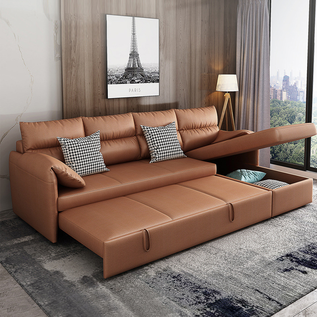 Ghế Sofa Giường Kéo Góc L Phòng Khách Sang Trọng Mẫu Mới Nhất, Chất Liệu Vải Chống Thấm Nước Tốt Mã HGK-16