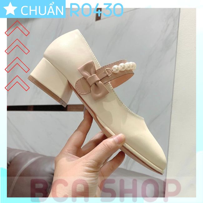 Giày cao gót nữ màu trắng 4p RO430 ROSATA tại BCASHOP kiểu dáng công chúa với quai ngang đính ngọc tr.ai và nhấn nơ