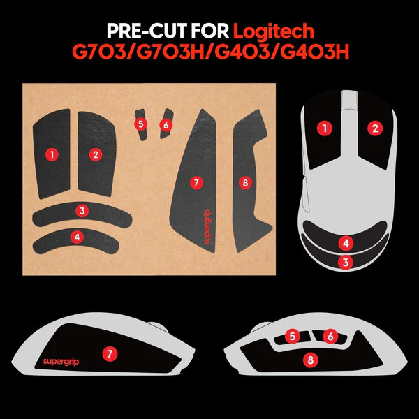 Miếng dán chống trượt Pulsar Supergrip - Grip Tape Precut for Logitech G703 / G403 - Hàng Chính Hãng