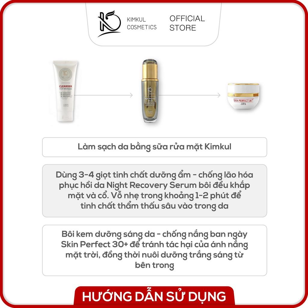 Bộ 2 sản phẩm chống lão hóa bảo vệ da KimKul gồm Serum Night Recovery và Perfect Skin 30+