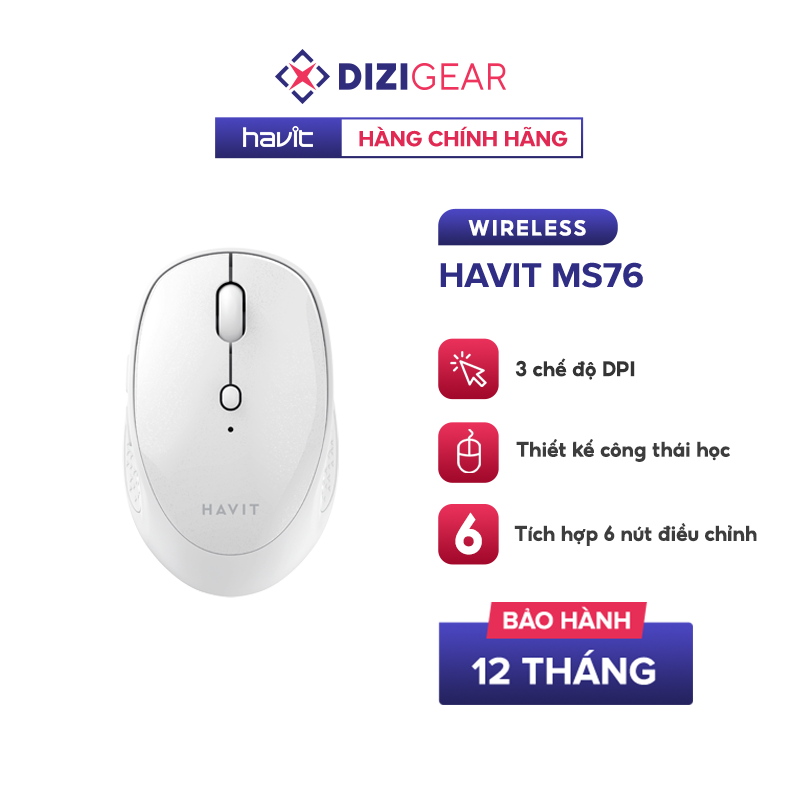 Chuột Không Dây HAVIT MS76, Thiết Kế Công Thái Học, 3 DPI + 6 Nút Chỉnh, Tuổi Thọ 3Tr Lần Nhấn - Hàng Chính Hãng