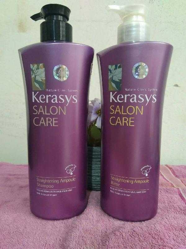 Bộ dầu gội/xả mềm mượt Kerasys Salon Care Straightening Hàn Quốc 600ml - Dành cho tóc thẳng tặng kèm móc khoá