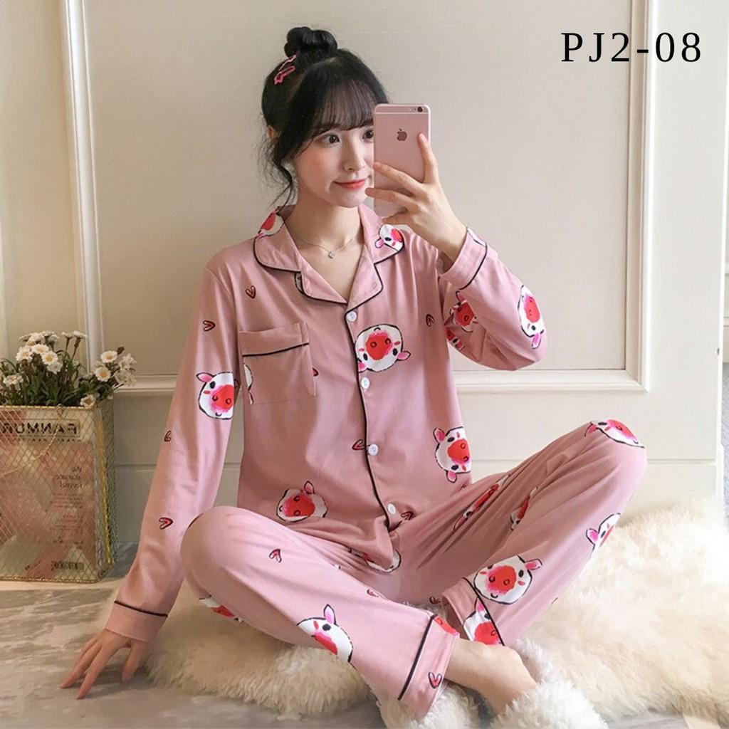 BỘ PIJAMA DÀI TAY COTTON THUN HỌA TIẾT XINH XẮN HÀNG QUẢNG CHÂU CÓ SẴN