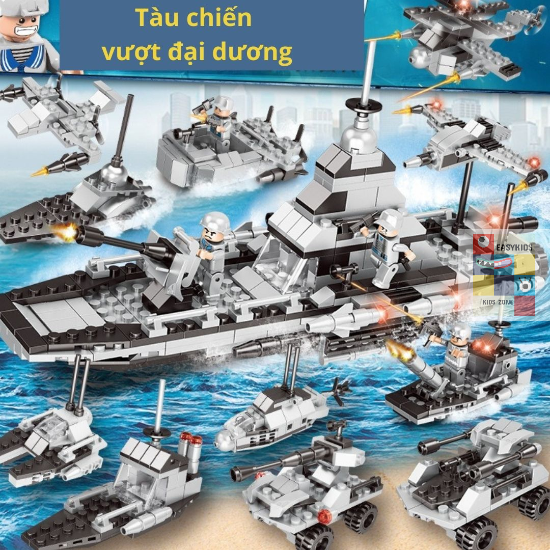 Đồ chơi lắp ghép xếp hình Tàu chiến, xe tăng, xe bọc thép, cảnh sát Giúp trẻ phát triển trí tuệ