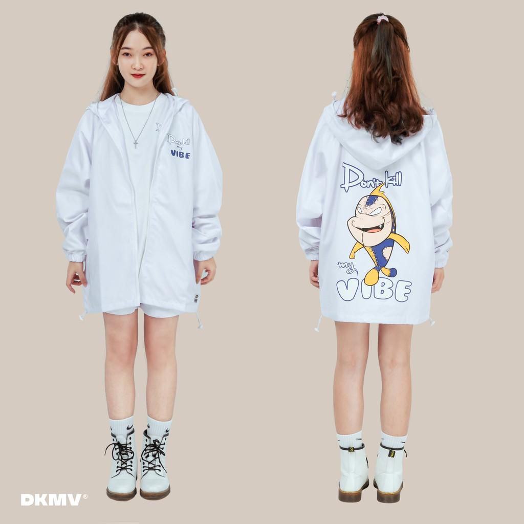 Áo khoác dù nữ màu trắng in hình oversize | DKMV White The Vibe Stealer Jacket