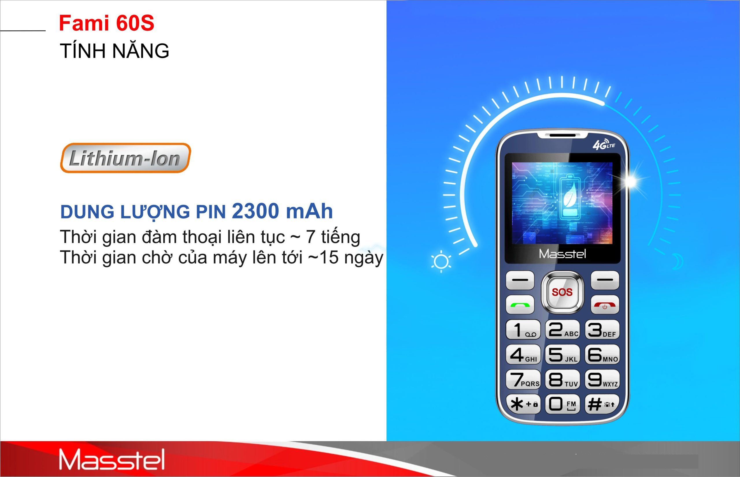 Hình ảnh Điện thoại Masstel Fami 60S 4G(LTE) ,Bàn phím lớn, Khung viền kim loại - Hàng chính hãng