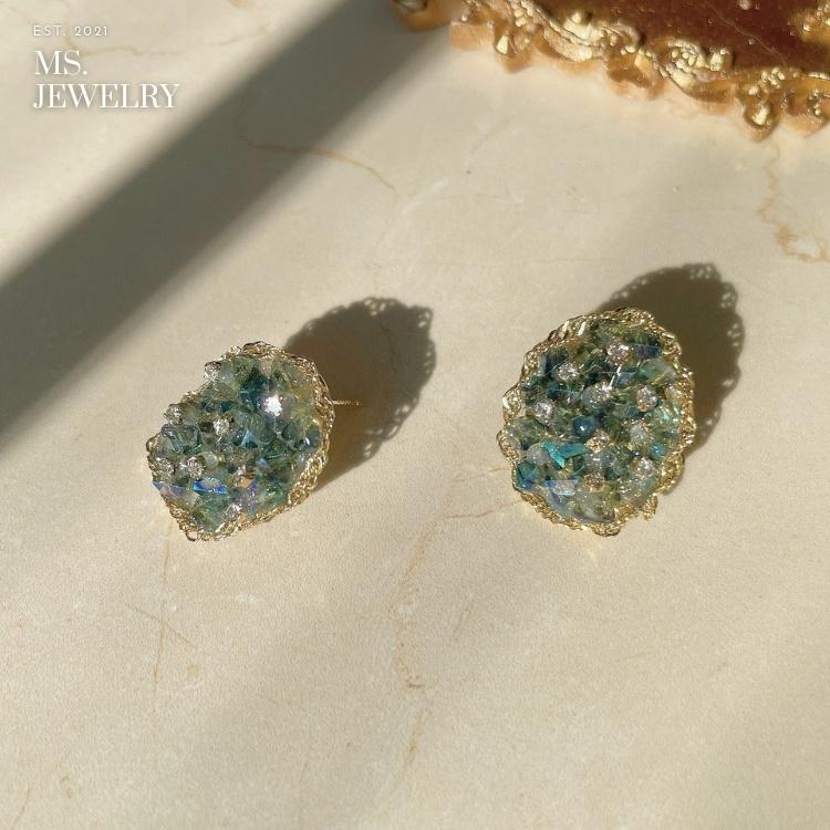Khuyên Tai Nụ Ms Jewelry Handmade Phong Cách Hàn Quốc Sang Trọng Tông Xanh Lá U16