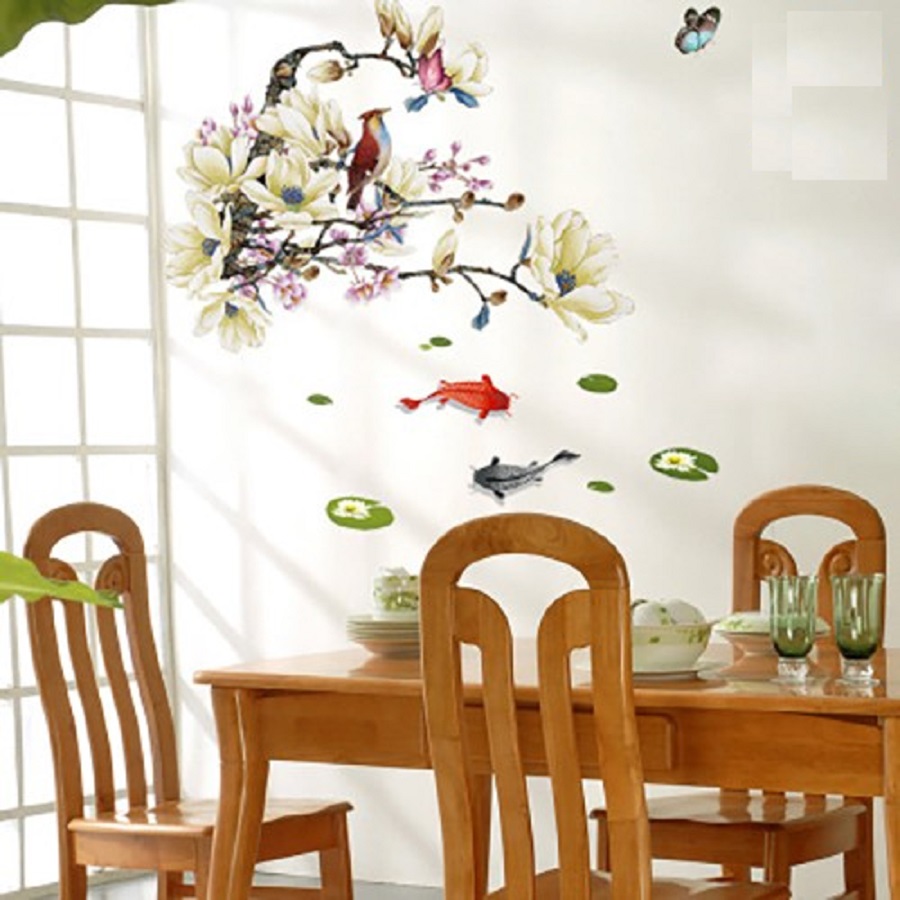 Decal dán tường tết Tranh Thủy Mặc - Combo trang trí Á Đông sang trọng