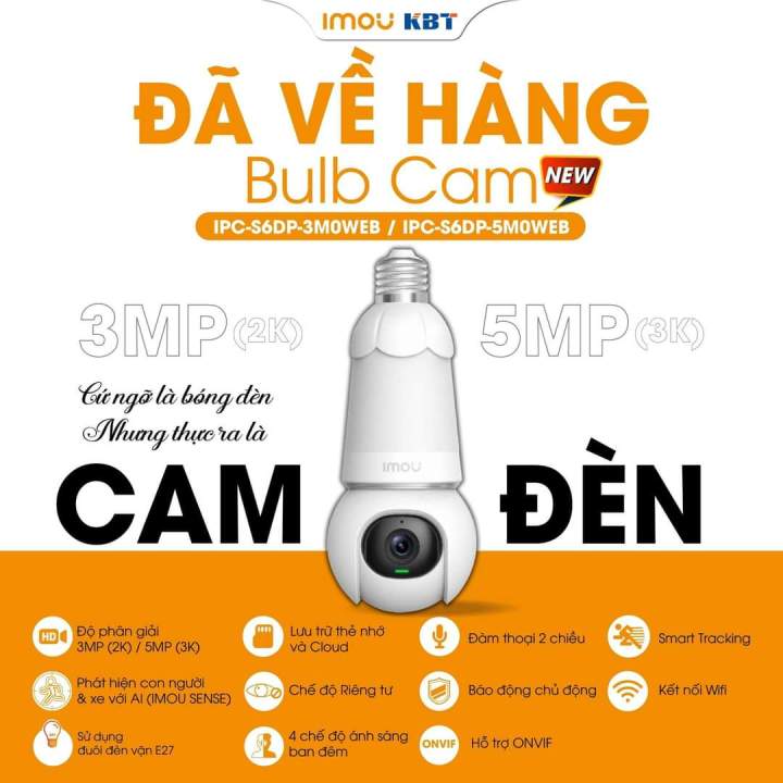 Camera WIFI Bóng Đèn IMOU S6DP 3MP/5MP Xoay 360, Đàm Thoại - Hàng chính hãng