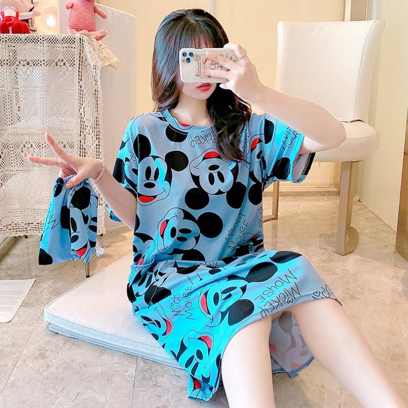 Bộ Đồ Ngủ Ngắn Tay Dáng Rộng In Họa Tiết Hoạt Hình Xinh Xắn Cho Nữ