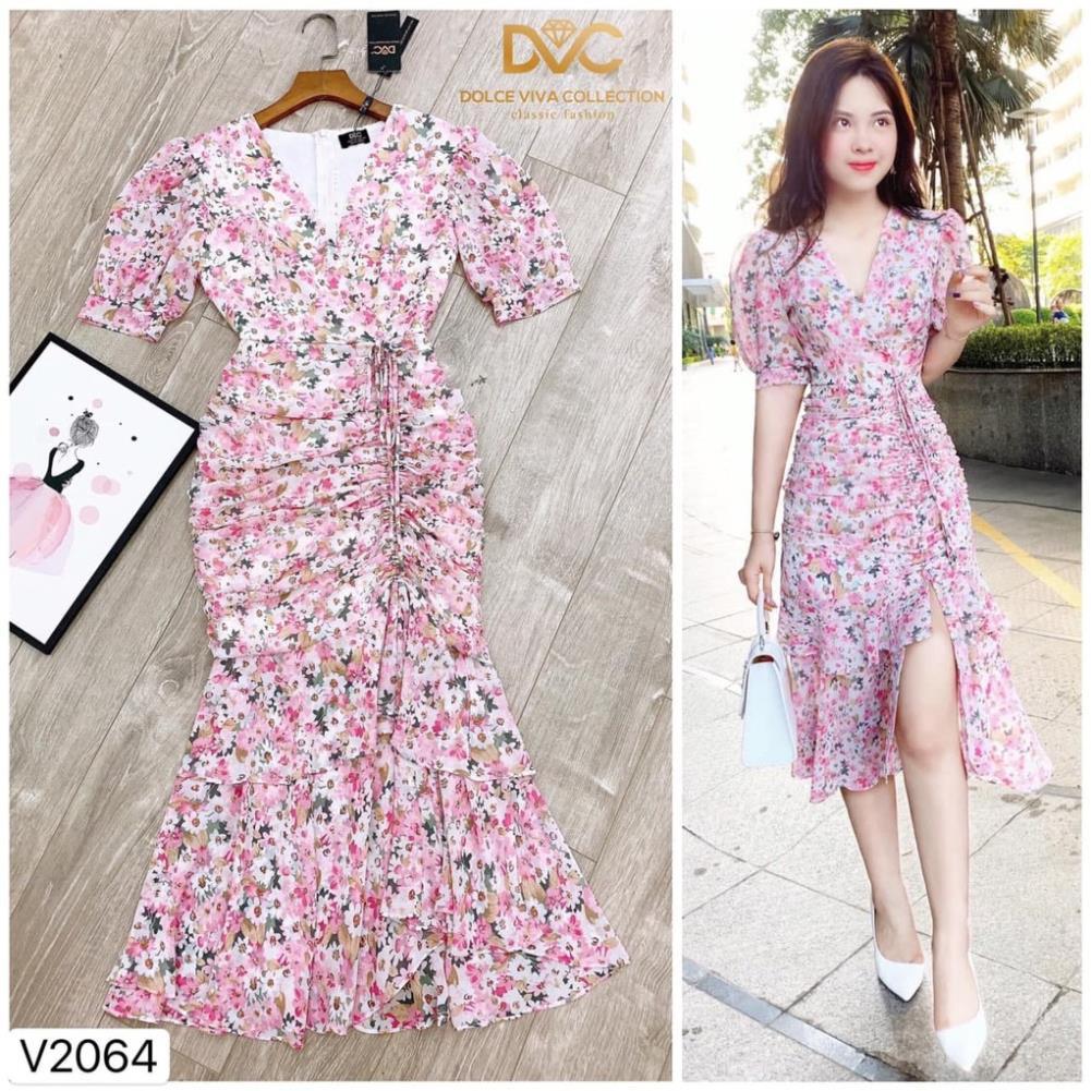 Đầm thiết kế chất voan lụa hàn cao cấp nhẹ nhàng cổ v dáng đuôi cá V2064 _MDU Official DVC