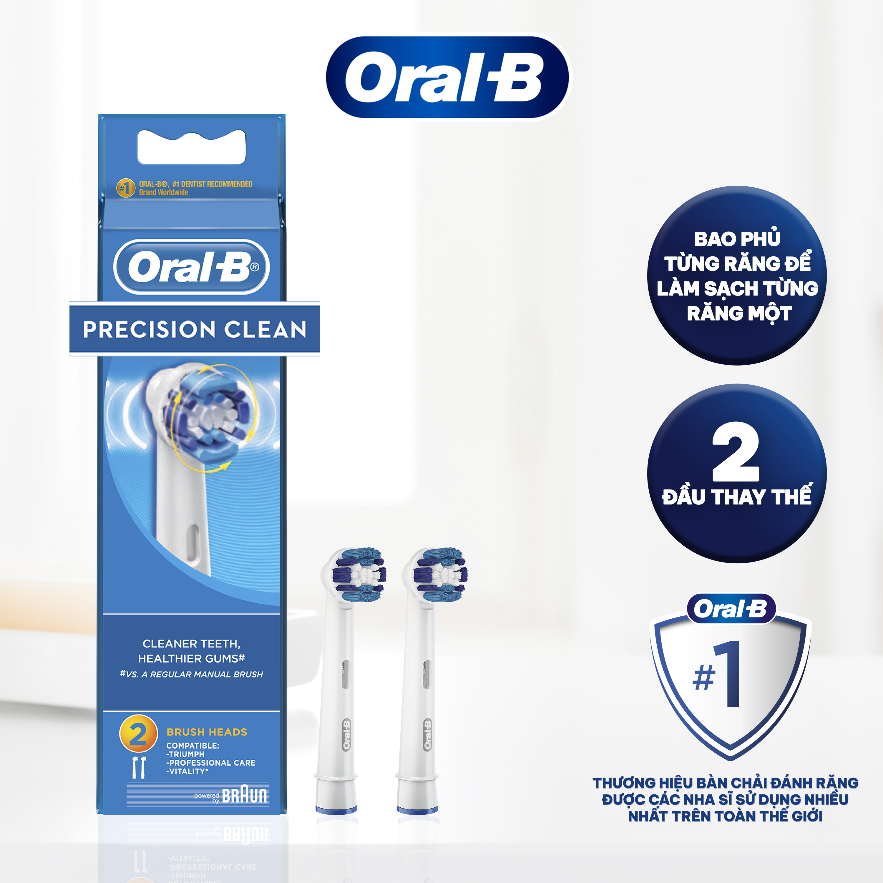 Đầu Bàn chải điện ORAL-B Vitality Precision Clean Làm Sạch 100% Mảng Bám Từng Kẽ Răng Hộp 2 Cái