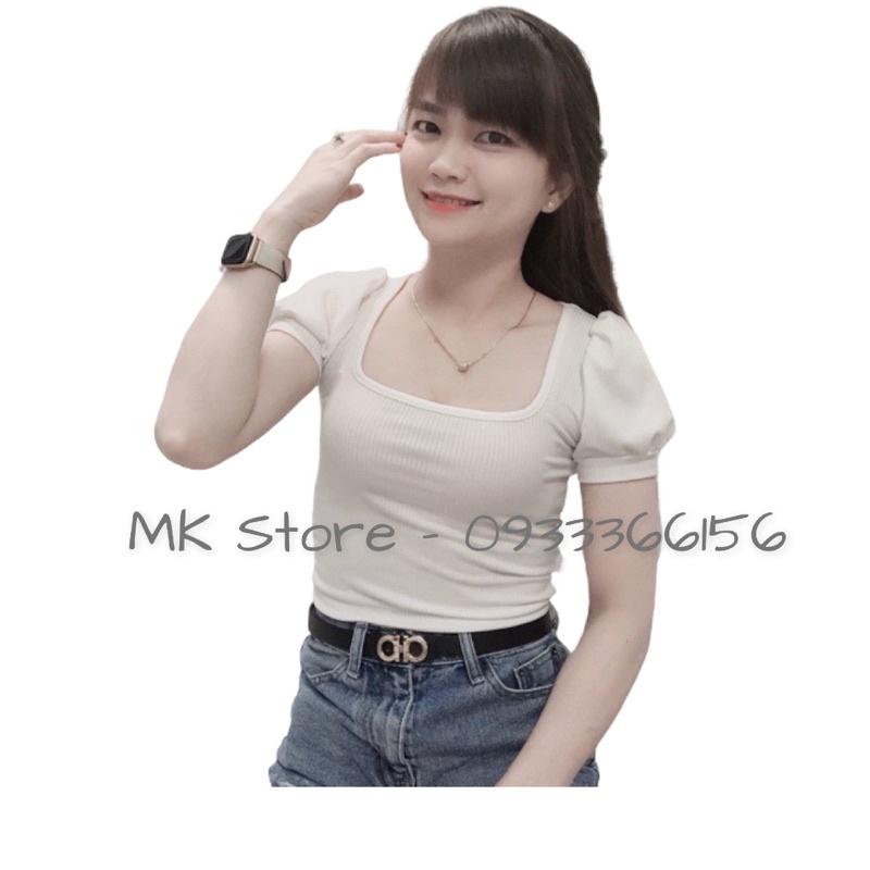 Áo Thun Croptop Tay Phồng Cổ Vuông