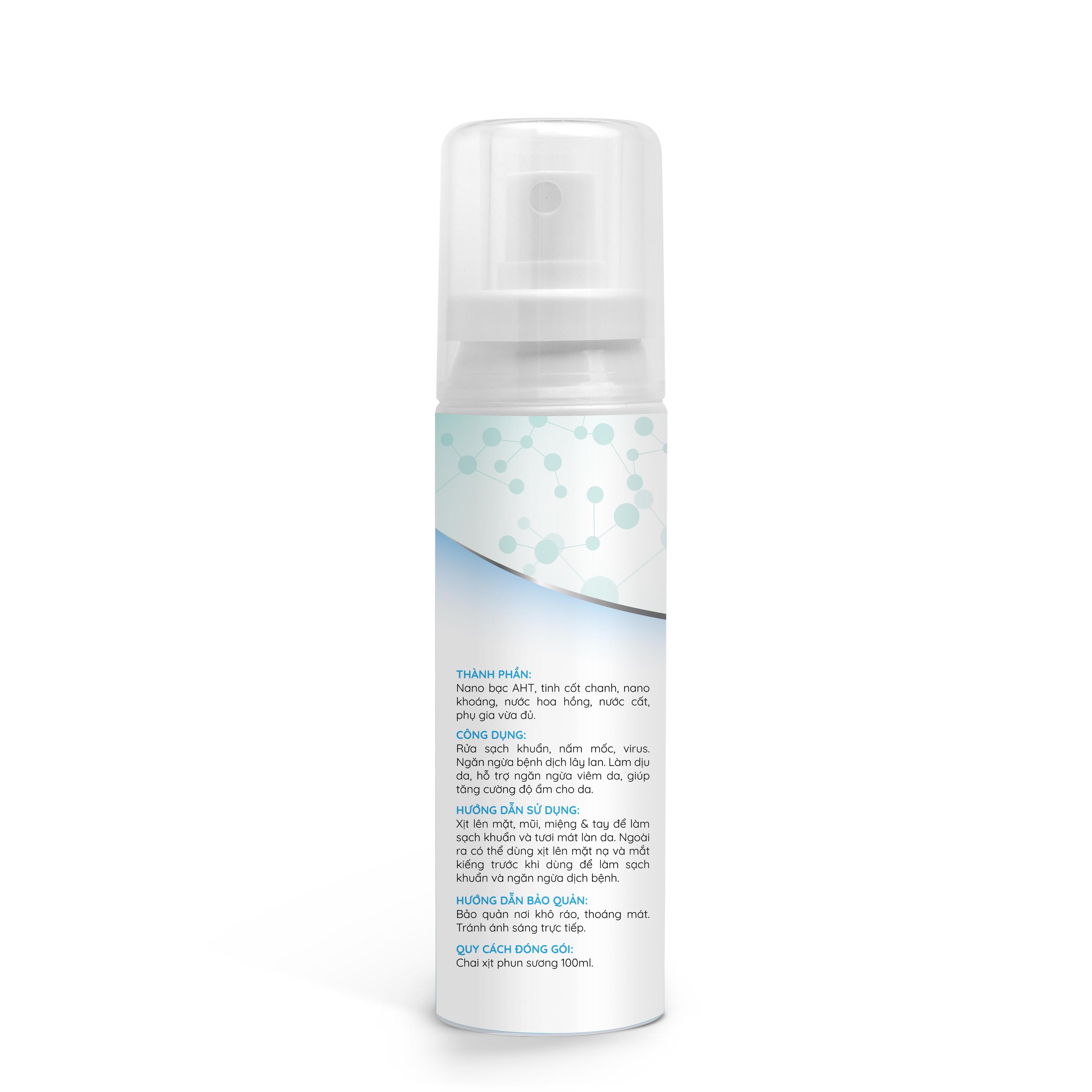 Chai xịt làm sạch virus Nano Bạc AHT 100 ml-Trắng/ Nano Silver AHT Sanitizer Spray 100 ml-White