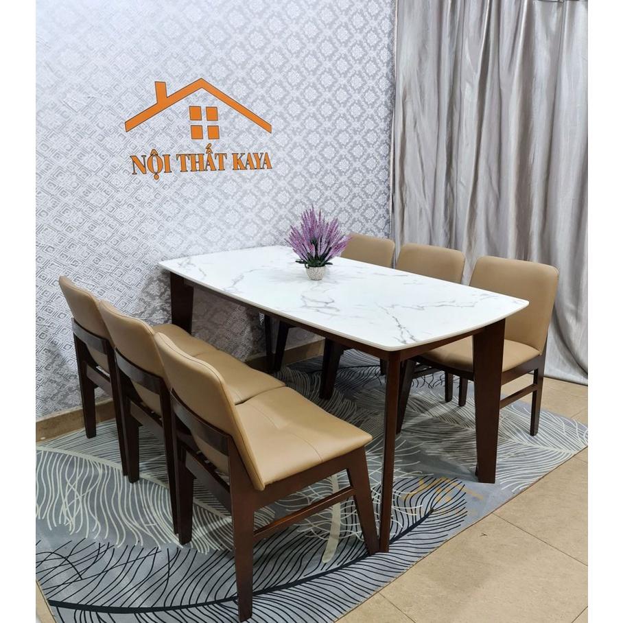 Bộ bàn mặt đá 6 ghế Hana chân chữ A 80cm x 160cm x 75cm (Rộng x Dài x Cao) Mặt bàn đá với nguyên liệu được nhập khẩu từ Malaysia công nghệ Ý