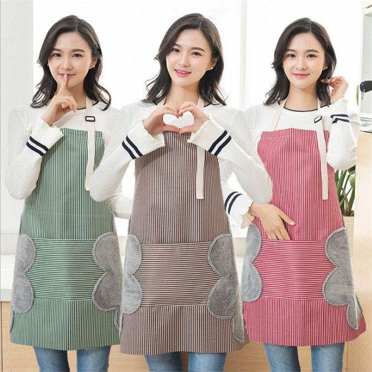 Tạp dề kẻ sọc hoa có chỗ lau tay, chống thấm nước