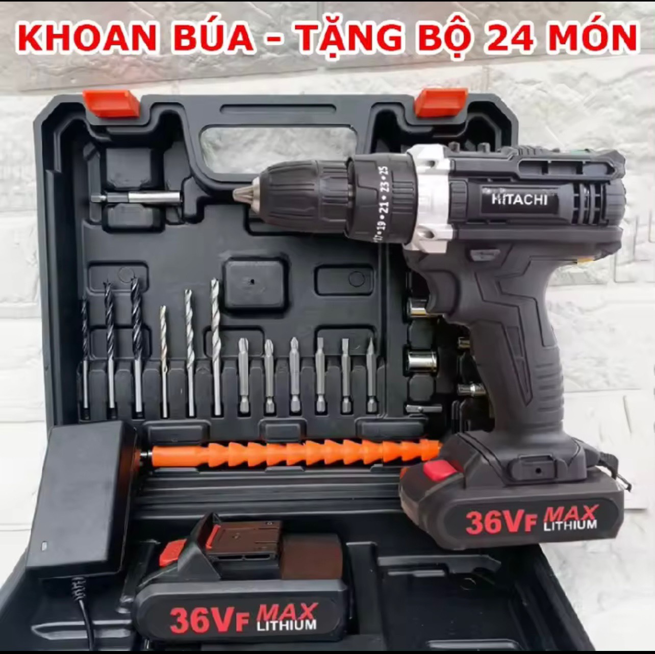 Máy Khoan Pin Hitaci 36V – 3 Chức Năng – Tặng Bộ Phụ Kiện 24 Chi Tiết – Máy Khoan Bắn Vít Cầm Tay BH 12 tháng