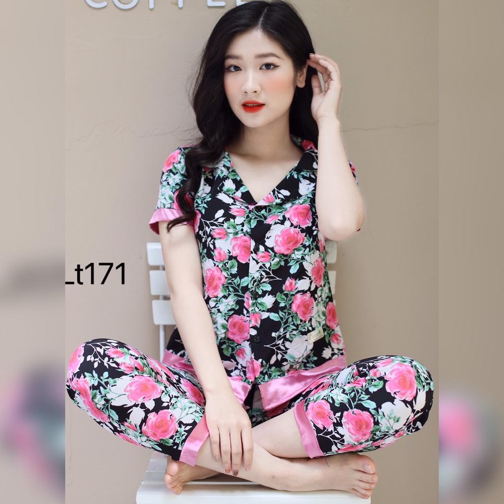 [Akina]Đồ Bộ Mặc Nhà, Quần Áo Sau Sinh Chất Liệu Lụa Mềm Mại, Họa Tiết Hoa Lá Đẹp Cho Chị Em