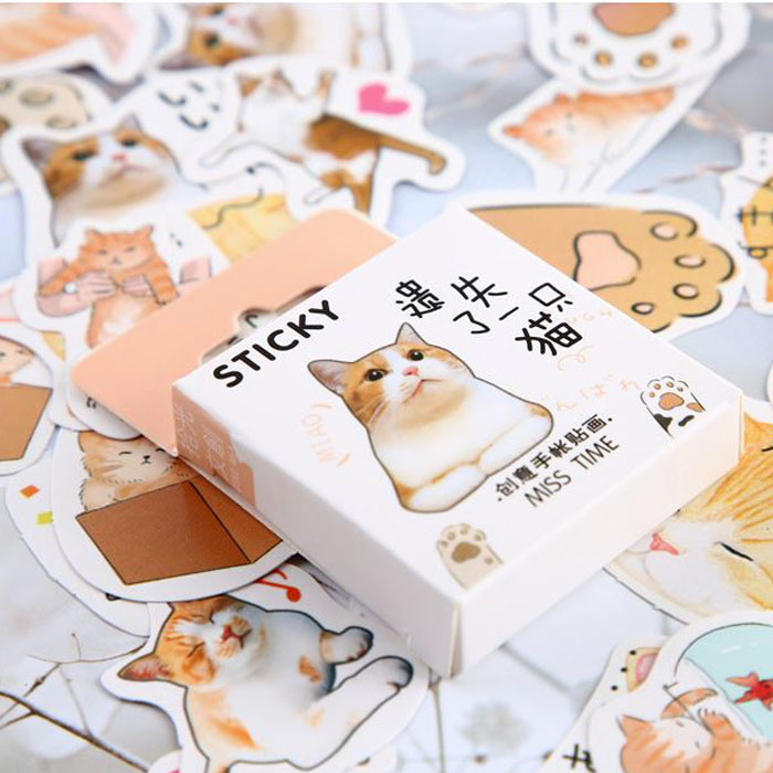 Hộp 46 Miếng Dán Sticker Trang Trí Mèo Biểu Cảm Nhật Bản