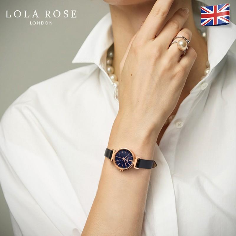 Đồng hồ nữ dây da chính hãng Lolarose mặt tròn 24mm đá cẩm thạch tím Galaxy cao cấp