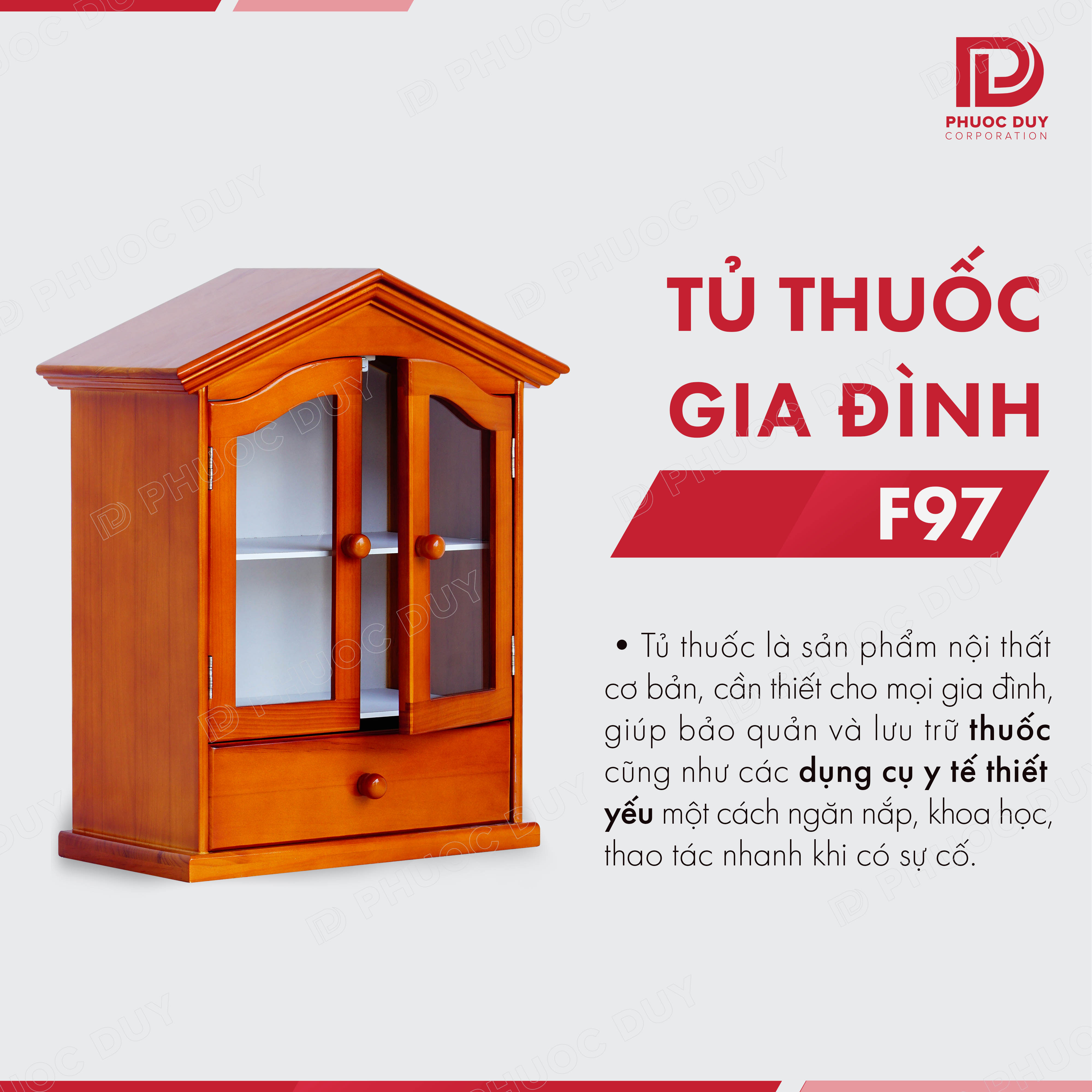 Tủ thuốc - Tủ y tế gia đình gỗ tự nhiên F97