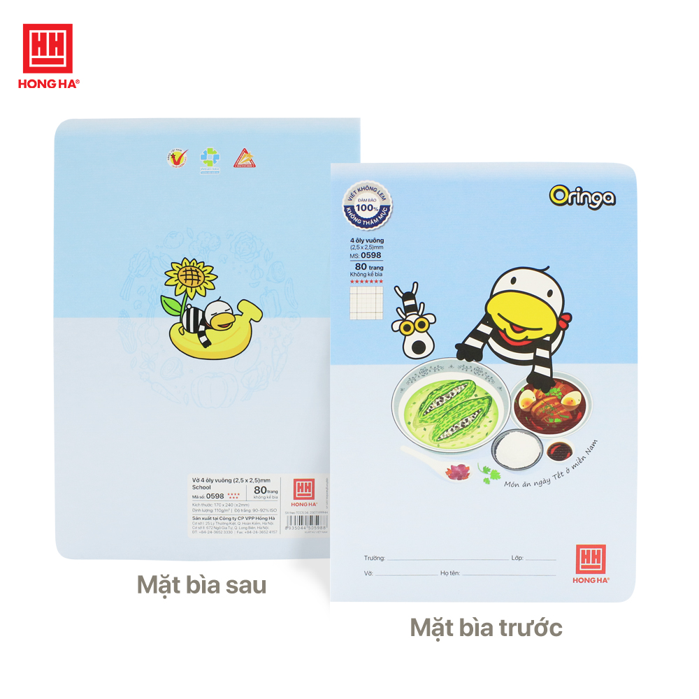 Vở 4 ô ly 80 trang Hồng Hà School Oringa định lượng 110gsm - 0598
