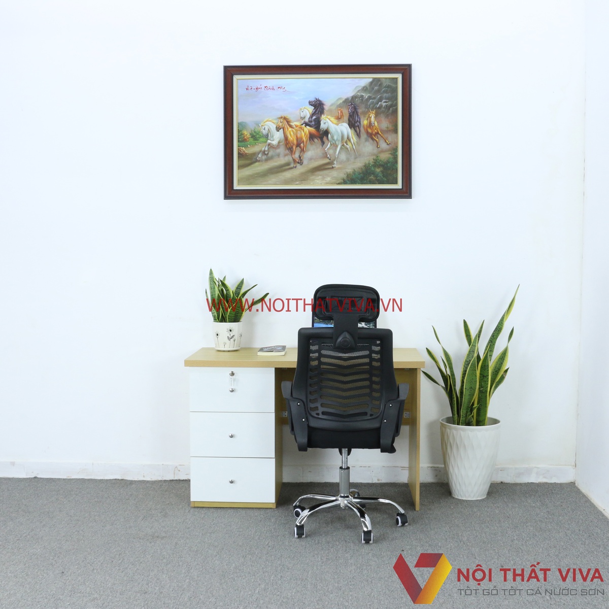 Bàn Làm Việc Gỗ MDF Melamine Màu Vàng Phối Hộc Kéo Trắng Đẹp Giá Rẻ