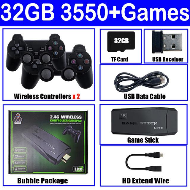 Video Máy Chơi Game 4K 40000 Trò Chơi 128GB Retro Trò Chơi Game Stick Cho PS1/GBA Bé Trai Quà Tặng Giáng Sinh 2.4G Đôi Bộ Điều Khiển Không Dây