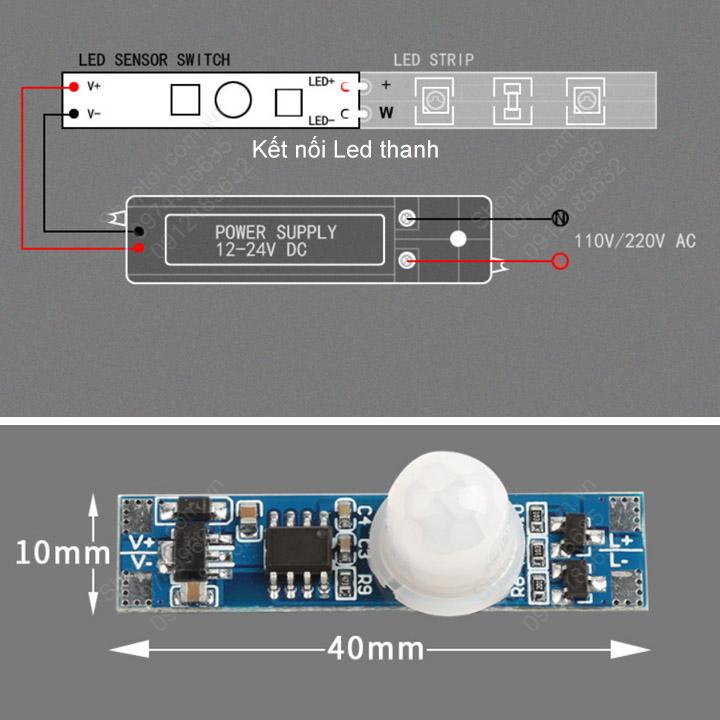 Mạch công tắc cảm biến chuyển động hồng ngoại 5-24VDC 36W, bật tắt đèn led tủ quần áo, tủ bếp