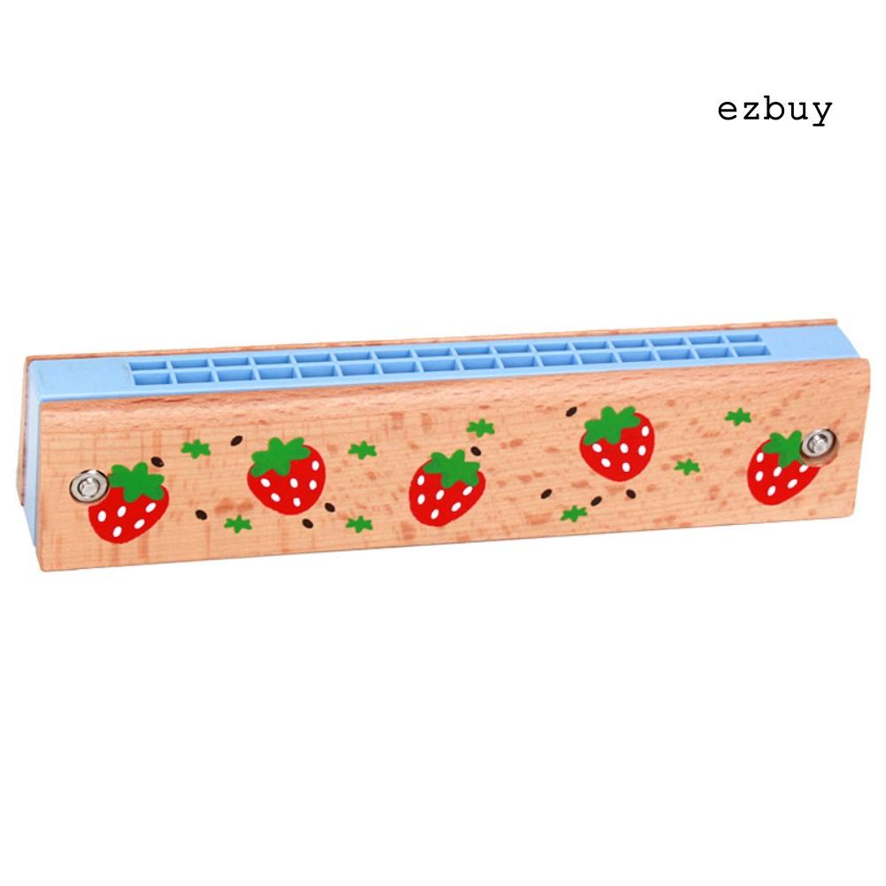 EY-Wooden 16 Holes Cartoon Harmonica Musical Instrument Early Educational Kids Gift