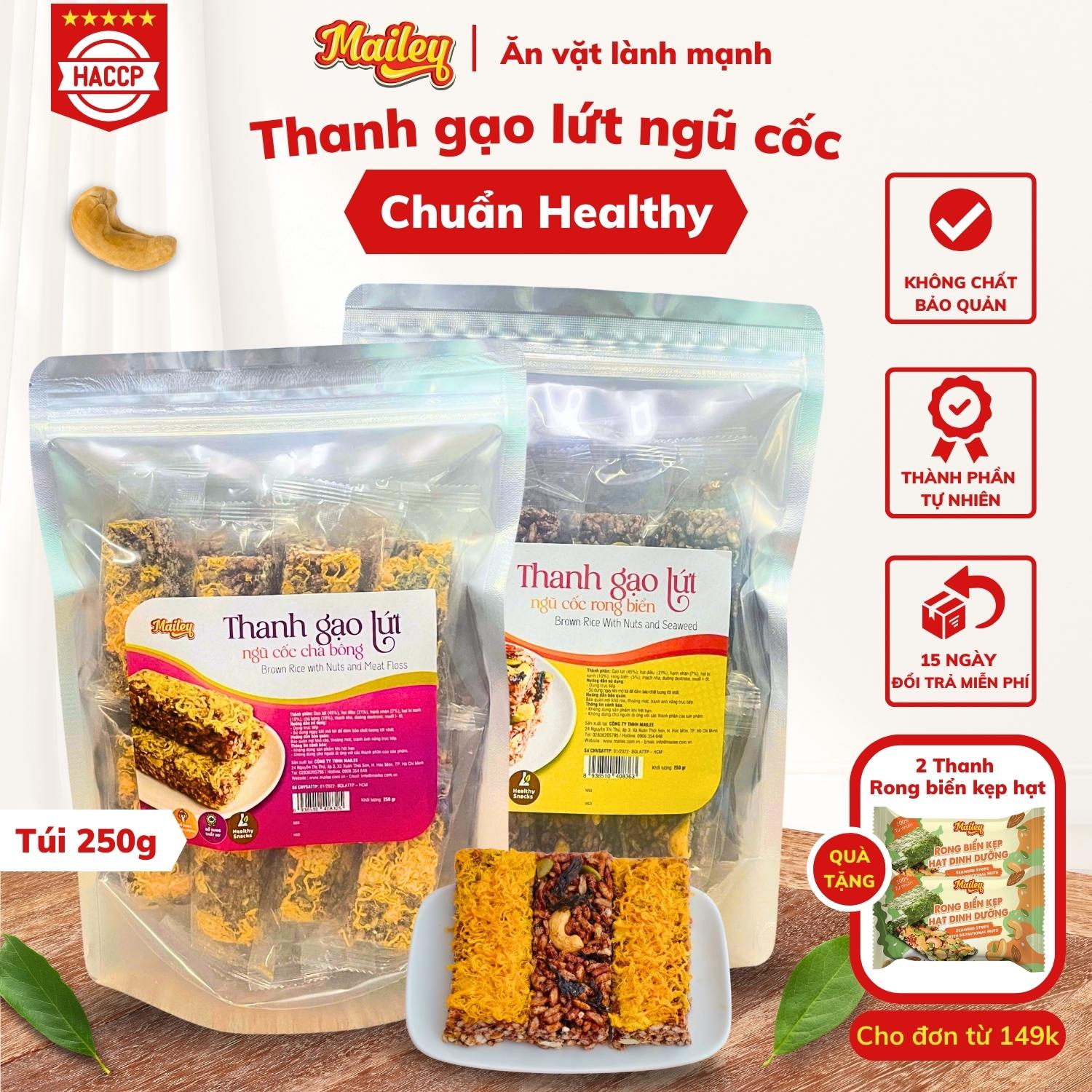 Thanh gạo lứt chà bông/rong biển mix hạt Mailey Túi 250g - Bánh gạo lứt ăn kiêng hỗ trợ giảm cân