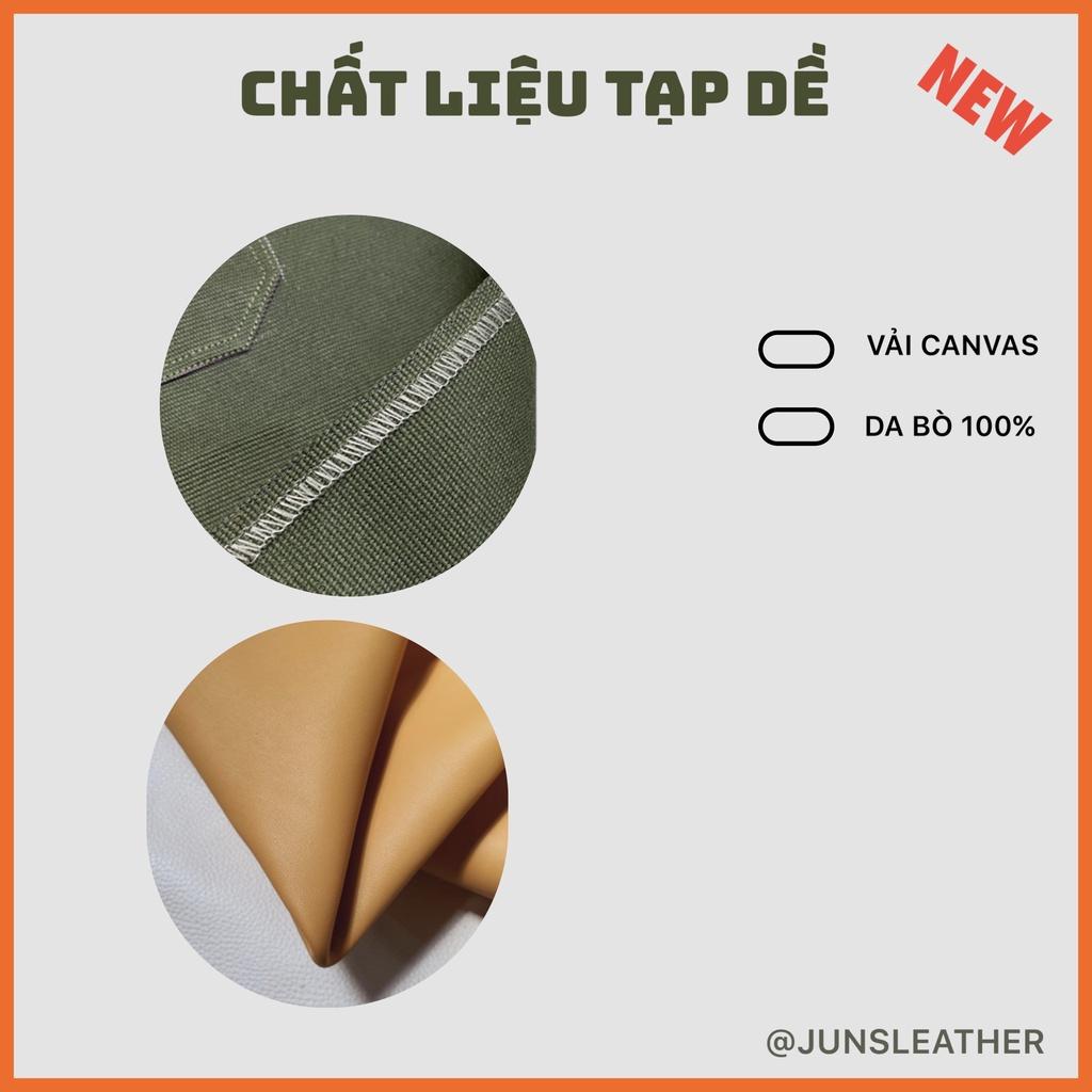 Tạp dề pha chế vải canvas dây da của Junsleather phối da bò cao cấp dành cho Barista/Bartender quán cà phê