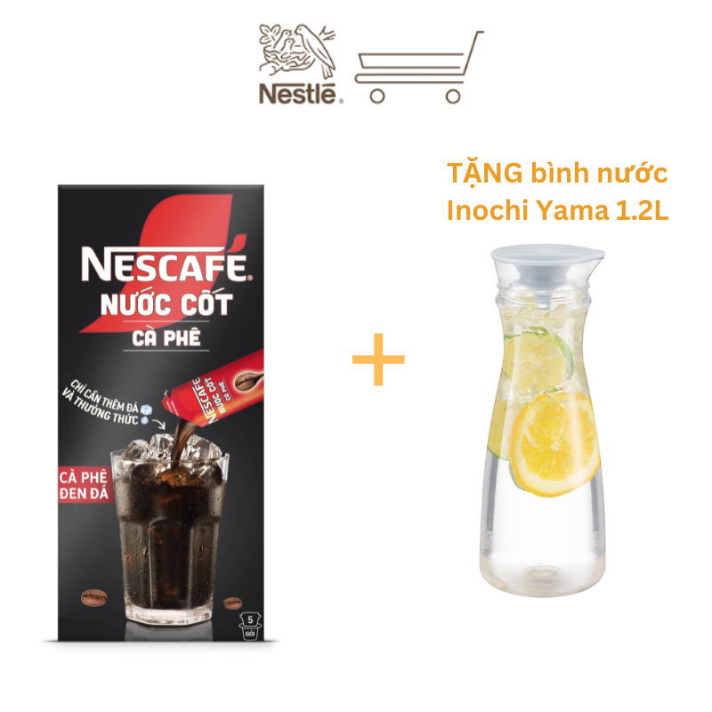 [TẶNG BÌNH NƯỚC INOCHI 1.2L] Combo 2 hộp nước cốt cà phê NESCAFÉ - CÀ PHÊ ĐEN ĐÁ (2 hộp x 5 gói x 75ml)